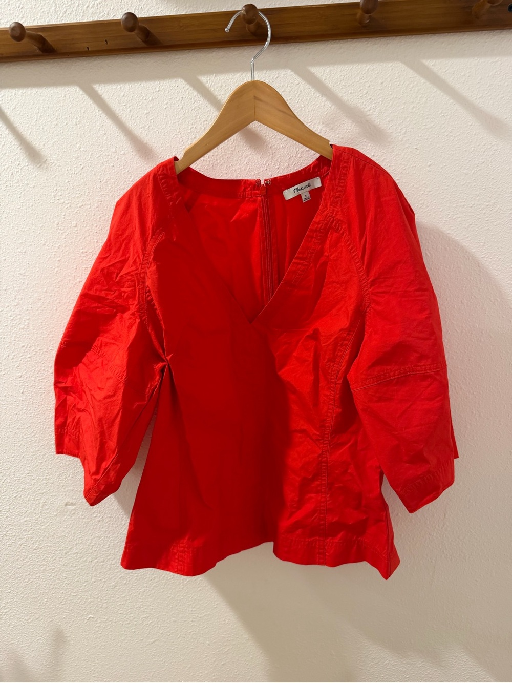 Madewell Red V-Neck Puff Sleeve Blouse